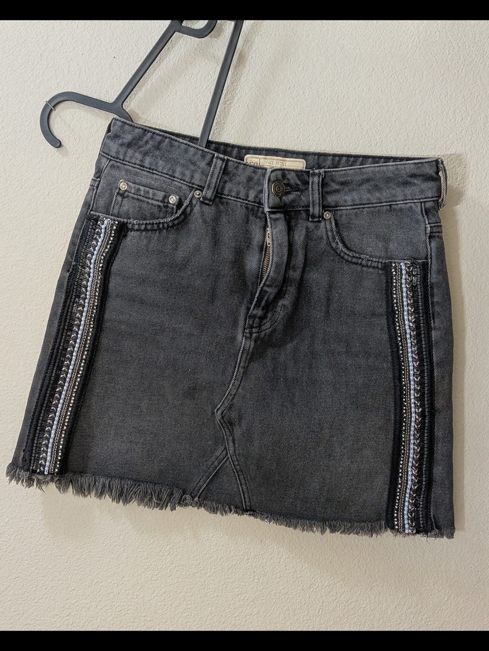 Free People Black Bead Embellished Denim Skirt Size 2